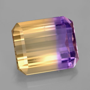 6.70克拉天然双色紫黄晶，祖母绿式切割，12.4×10.4毫米，VS