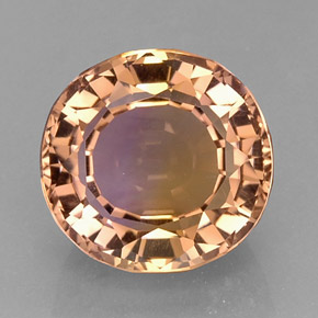 15.84克拉天然双色紫黄晶，椭圆形切割，15.5×14.8毫米，IF