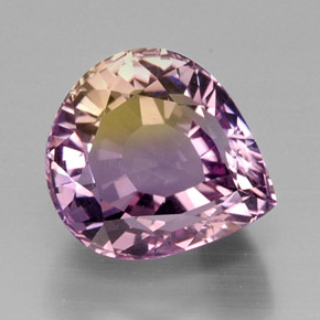 15.44克拉天然双色紫黄晶，梨形，15.9×14.3毫米，IF