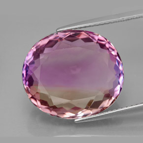 16.04克拉天然双色紫黄晶，椭圆形切割，17.4×15.1毫米，IF
