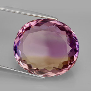 16.04克拉天然双色紫黄晶，椭圆形切割，17.4×15.1毫米，IF