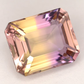 5.29克拉天然双色紫黄晶，祖母绿式切割，11.4×9.4毫米，VVS