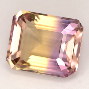 5.29克拉天然双色紫黄晶，祖母绿式切割，11.4×9.4毫米，VVS