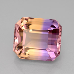 8.22克拉天然双色紫黄晶，祖母绿式切割，12.4×10.9毫米，VVS