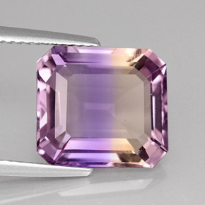 6.02克拉天然双色紫黄晶，祖母绿式切割，12×11毫米，VVS