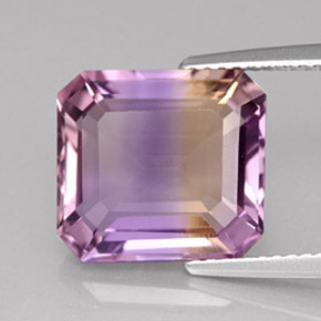 6.02克拉天然双色紫黄晶，祖母绿式切割，12×11毫米，VVS