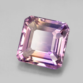 8.21克拉天然双色紫黄晶，祖母绿式切割，12.3×12.2毫米，VVS-VS