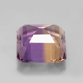 8.21克拉天然双色紫黄晶，祖母绿式切割，12.3×12.2毫米，VVS-VS
