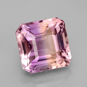 7.37克拉天然双色紫黄晶，祖母绿式切割，11×11毫米，VVS-VS