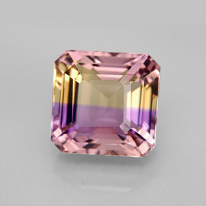 7.09克拉天然双色紫黄晶，祖母绿式切割，11×10.8毫米，IF