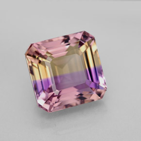 7.09克拉天然双色紫黄晶，祖母绿式切割，11×10.8毫米，IF