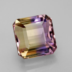 6.74克拉天然双色紫黄晶，祖母绿式切割，10.6×10.3毫米，VVS