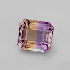 5.79克拉天然双色紫黄晶，祖母绿式切割，11.1×9.9毫米，VVS