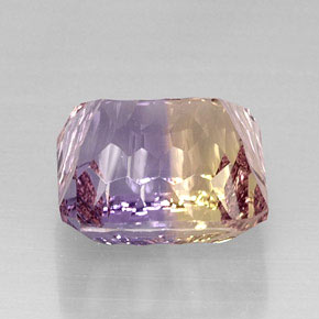 14.42克拉天然双色紫黄晶，祖母绿式切割，14.4×13.6毫米，VVS