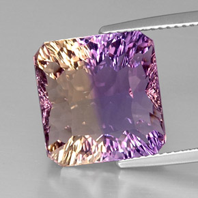 10.91克拉天然双色紫黄晶，祖母绿式切割，13.5×13毫米，VVS-VS