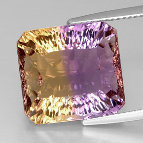 14.51克拉天然双色紫黄晶，祖母绿式切割，15×14.1毫米，VVS-VS