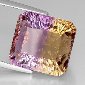 14.51克拉天然双色紫黄晶，祖母绿式切割，15×14.1毫米，VVS-VS