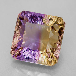 10.35克拉天然双色紫黄晶，祖母绿式切割，13.1×12.8毫米，VVS
