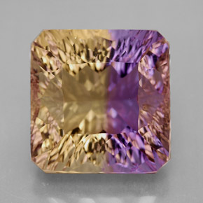 14.81克拉天然双色紫黄晶，祖母绿式切割，14×13.7毫米，VVS