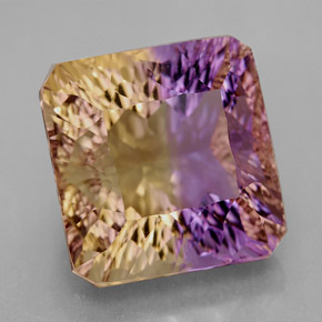 14.81克拉天然双色紫黄晶，祖母绿式切割，14×13.7毫米，VVS