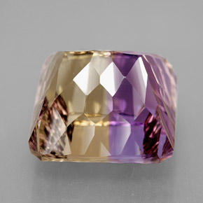 14.81克拉天然双色紫黄晶，祖母绿式切割，14×13.7毫米，VVS