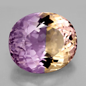 14.82克拉天然双色紫黄晶，椭圆形切割，16.8×14.7毫米，IF
