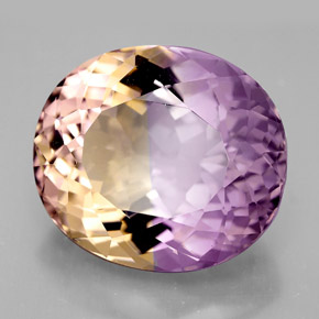 14.82克拉天然双色紫黄晶，椭圆形切割，16.8×14.7毫米，IF