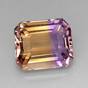 9.78克拉天然双色紫黄晶，祖母绿式切割，14×11.8毫米，VVS