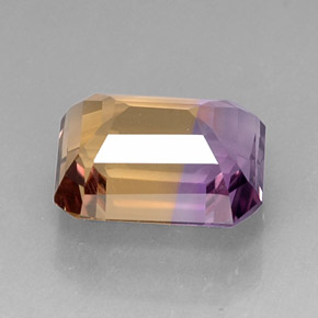 9.78克拉天然双色紫黄晶，祖母绿式切割，14×11.8毫米，VVS