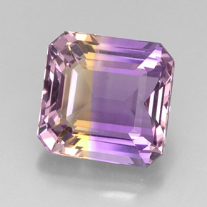 12.11克拉天然双色紫黄晶，祖母绿式切割，13.5×13毫米，VVS