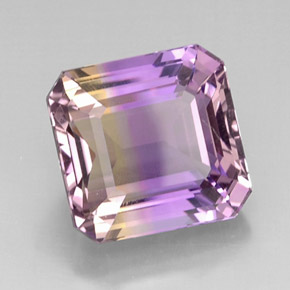 12.11克拉天然双色紫黄晶，祖母绿式切割，13.5×13毫米，VVS