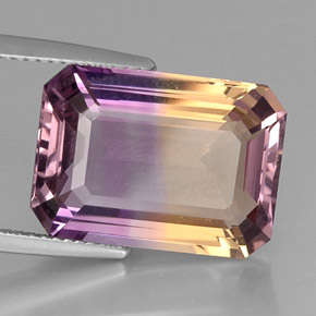 11.28克拉天然双色紫黄晶，祖母绿式切割，16.7×12毫米，VVS-VS