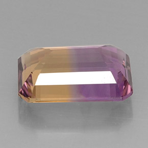 11.28克拉天然双色紫黄晶，祖母绿式切割，16.7×12毫米，VVS-VS