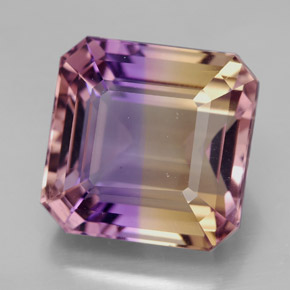 10.83克拉天然双色紫黄晶，祖母绿式切割，12.9×12.7毫米，VVS-VS