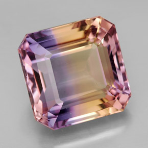 10.83克拉天然双色紫黄晶，祖母绿式切割，12.9×12.7毫米，VVS-VS