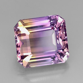 11.17克拉天然双色紫黄晶，祖母绿式切割，13.4×12.5毫米，VVS