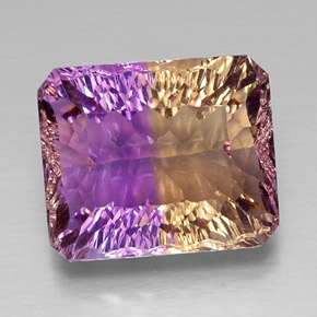14.23克拉天然双色紫黄晶，祖母绿式切割，15.7×13.1毫米，VVS
