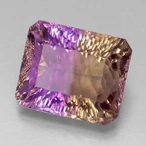 14.23克拉天然双色紫黄晶，祖母绿式切割，15.7×13.1毫米，VVS