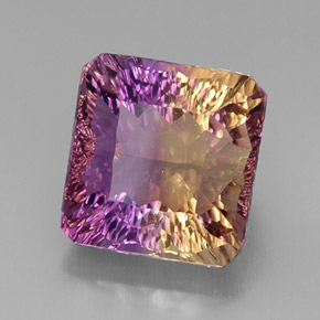 11.34克拉天然双色紫黄晶，祖母绿式切割，13.3×12.8毫米，VVS