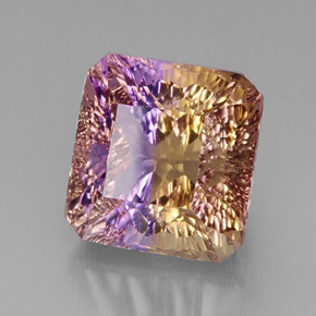 12.72克拉天然双色紫黄晶，祖母绿式切割，13.2×12.7毫米，VVS