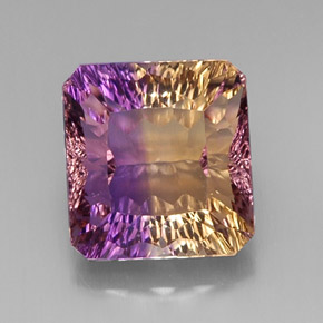 10.38克拉天然双色紫黄晶，祖母绿式切割，13.2×12.5毫米，VVS