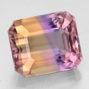 9.41克拉天然双色紫黄晶，祖母绿式切割，13.1×11.2毫米，VVS