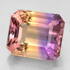 9.41克拉天然双色紫黄晶，祖母绿式切割，13.1×11.2毫米，VVS