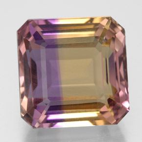 10.20克拉天然双色紫黄晶，祖母绿式切割，12.5×12.4毫米，VVS