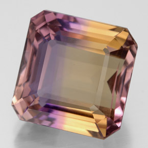10.20克拉天然双色紫黄晶，祖母绿式切割，12.5×12.4毫米，VVS