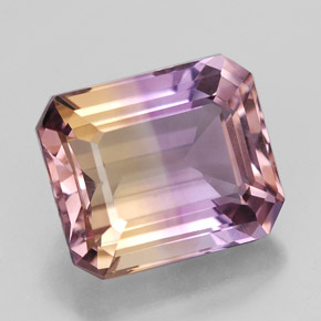 7.65克拉天然双色紫黄晶，祖母绿式切割，12.8×10.7毫米，VVS
