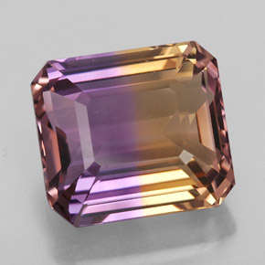 9.08克拉天然双色紫黄晶，祖母绿式切割，12.8×11.6毫米，IF