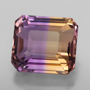9.08克拉天然双色紫黄晶，祖母绿式切割，12.8×11.6毫米，IF