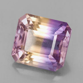 6.91克拉天然双色紫黄晶，祖母绿式切割，11.9×10.9毫米，VVS
