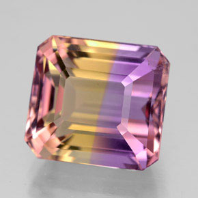 7.14克拉天然双色紫黄晶，祖母绿式切割，11.3×10.5毫米，VVS